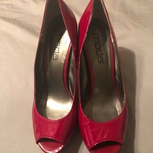 Red peep toe heels